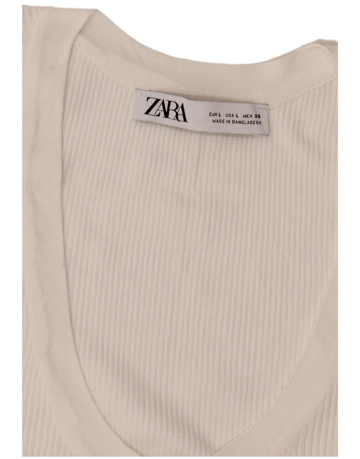 Zara Mujer Blusa Sin Mangas Top UK 44 Large Blanco