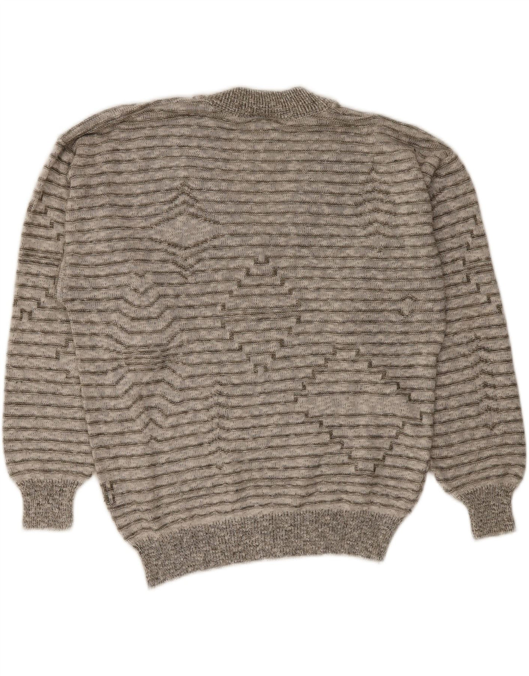 Vintage hombres V-cuello jumper suéter medio gris rayas