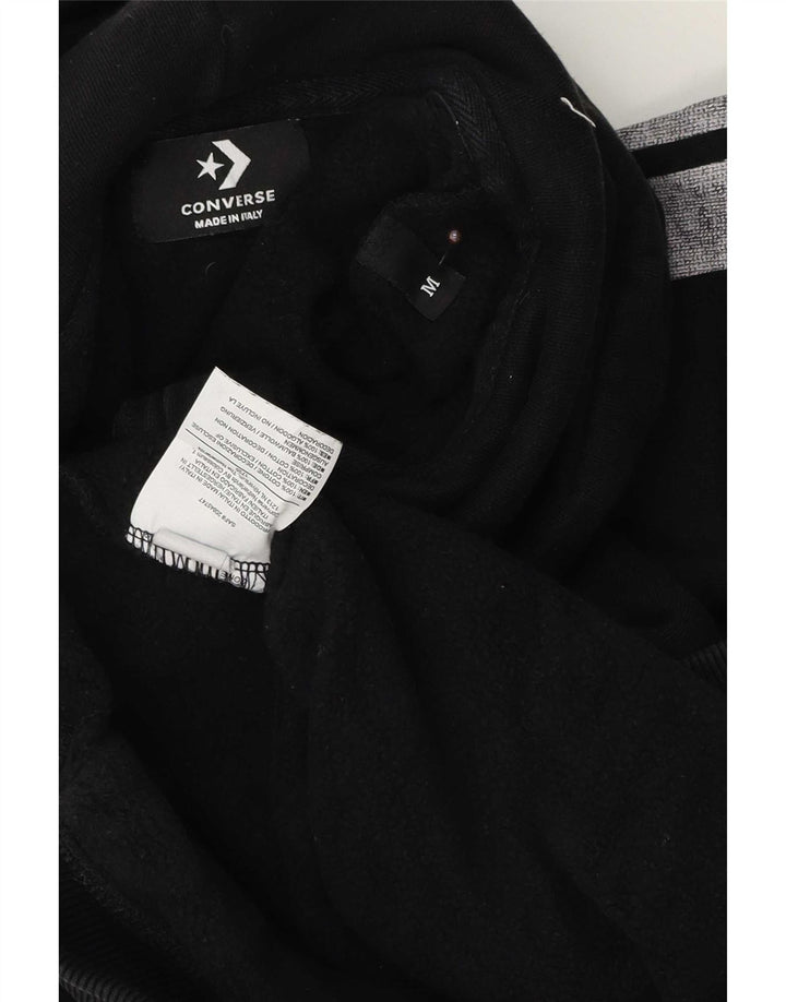 Converse Hombre Sudadera con capucha y cuello con cremallera en bloques de color negro mediano