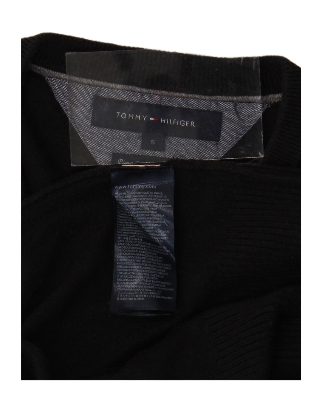 TOMMY HILFIGER Jersey con cuello en V para hombre Small Black Cotton