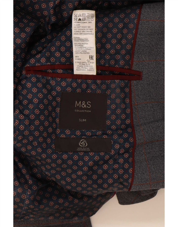 Marks & Spencer Chaqueta tipo blazer entallada con 2 botones para hombre UK 36 Small Blue Check