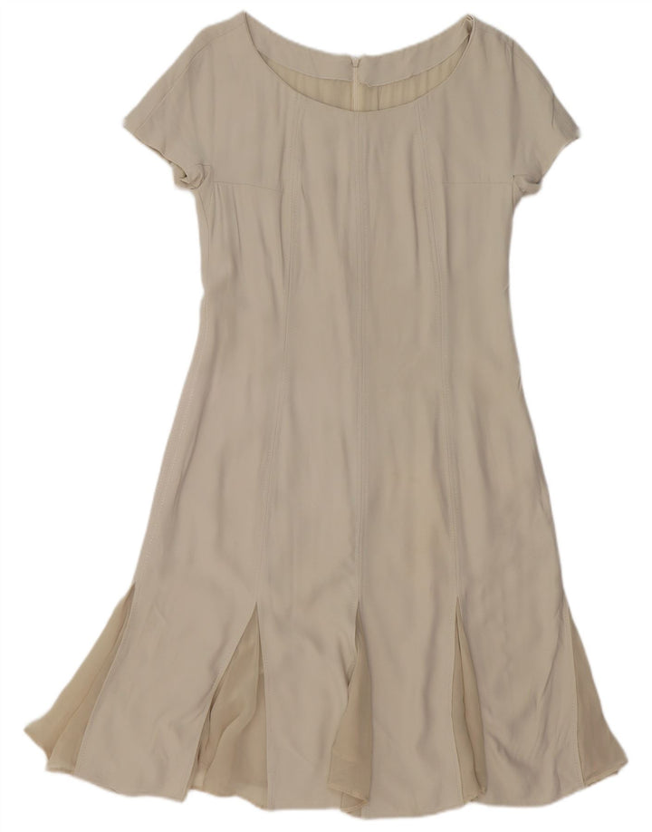 VINTAGE Mujer A-Line Vestido Reino Unido 12 Medio Blanco