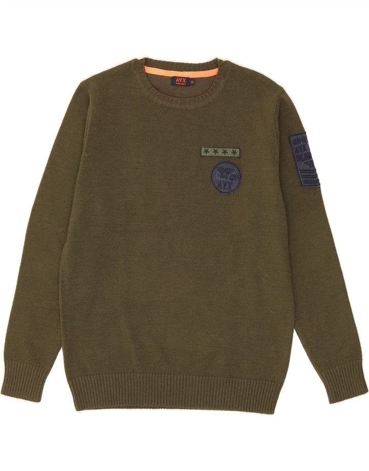 AVIREX Womens Crew Neck Jumper Sweater UK 14 Medium Khaki Polyacrylic Vintage Avirex and Second-Hand Avirex from Messina Hembry 