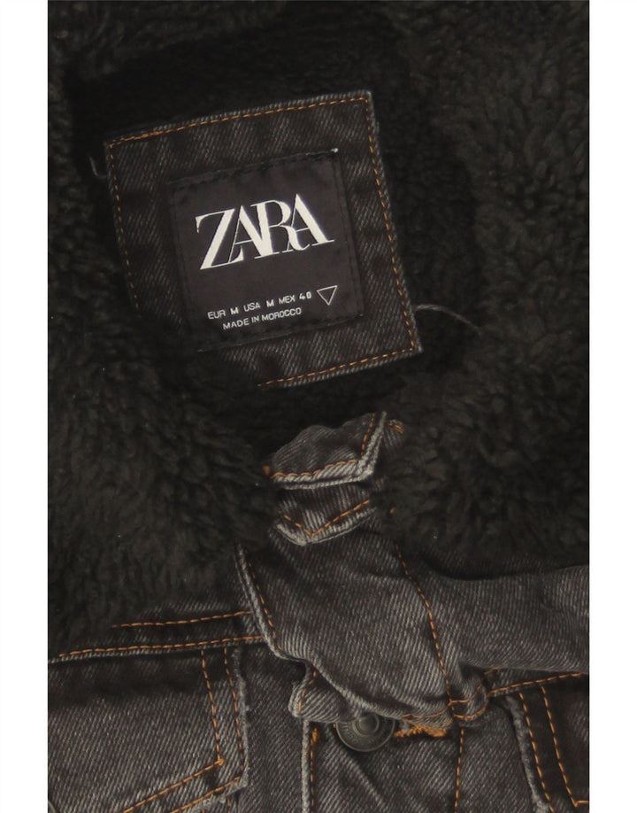 Zara Hombre Chaqueta Vaquera Sherpa UK 38 Gris Medio