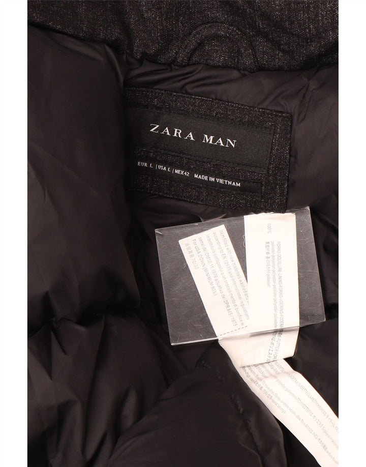 ZARA Hombre Abrigo acolchado UK 40 Large Poliéster negro