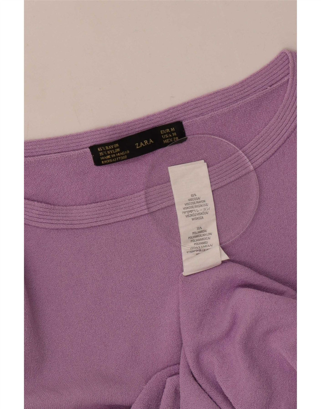 Zara Mujer Top Manga 3/4 UK 42 Viscosa Púrpura Mediana