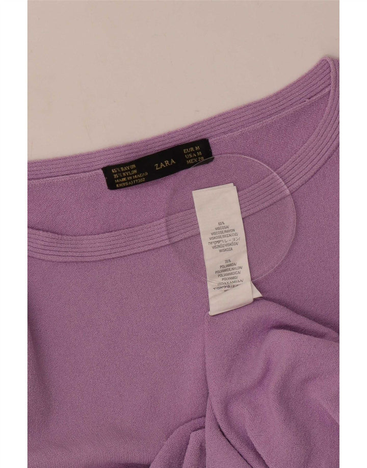 Zara Mujer Top Manga 3/4 UK 42 Viscosa Púrpura Mediana