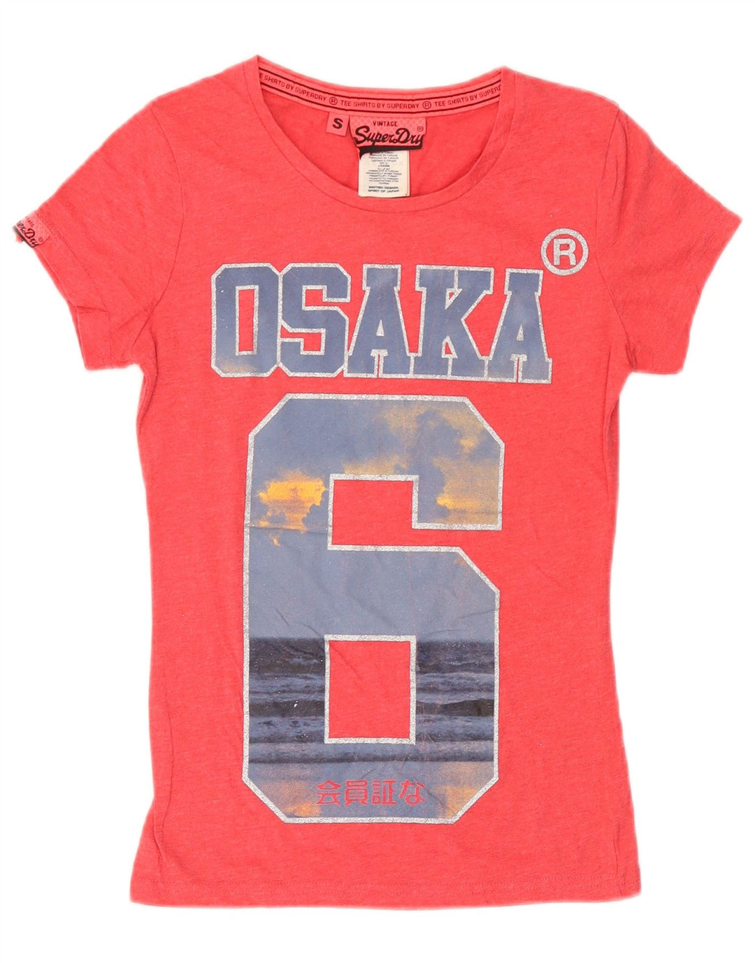 Superdry Camiseta gráfica Osaka para mujer Top UK 10 Small Pink Cotton