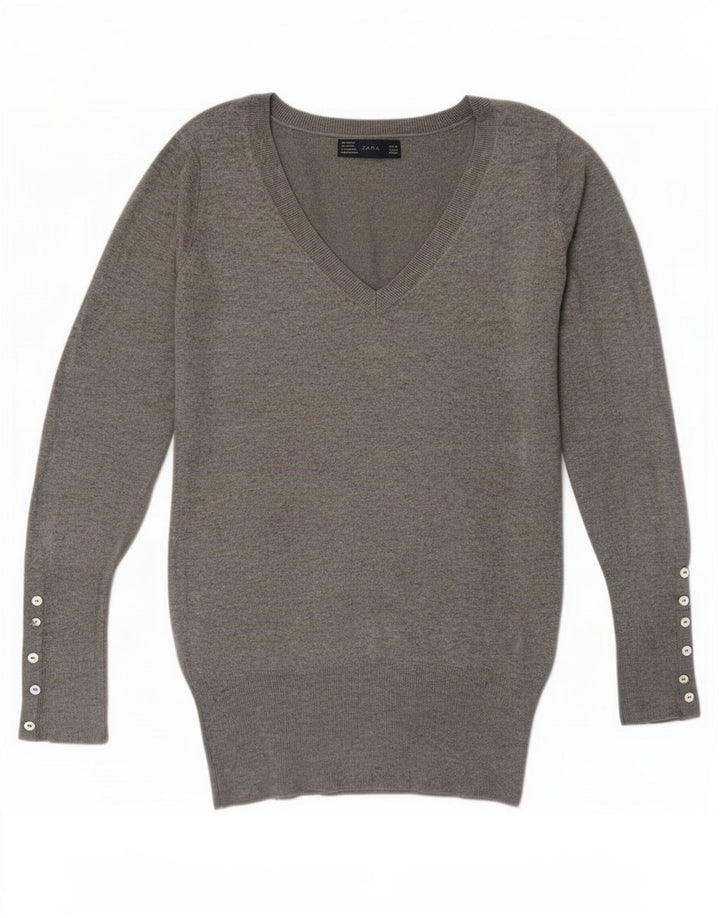 Zara - Jersey con cuello en V para mujer, talla 40, color gris medio