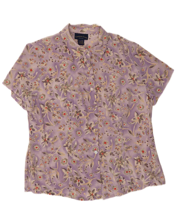 CHARTER CLUB Blusa de manga corta para mujer US 16 2XL Seda floral púrpura
