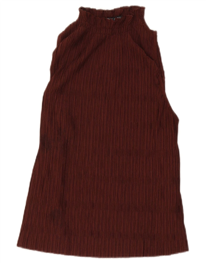 Zara Mujer Halter Top UK 10 Small Borgoña Poliéster
