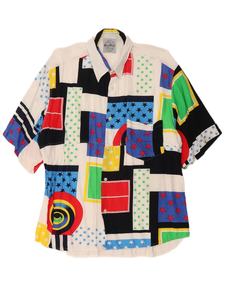 Camisa Key West Hombre Manga Corta XL Viscosa Patchwork Blanca