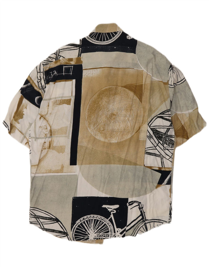 Vintage hombres camisa de manga corta grande multicolor patchwork viscosa