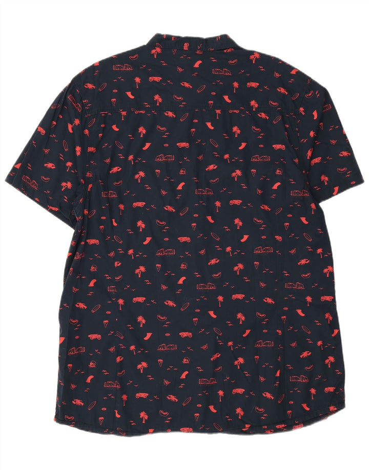 Camisa de manga corta con estampado abstracto para hombre Animal 2XL Algodón azul marino