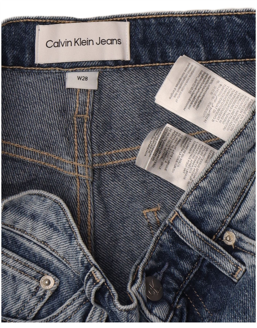 Calvin Klein Pantalones cortos desgastados de mezclilla para mujer W28 Algodón azul medio