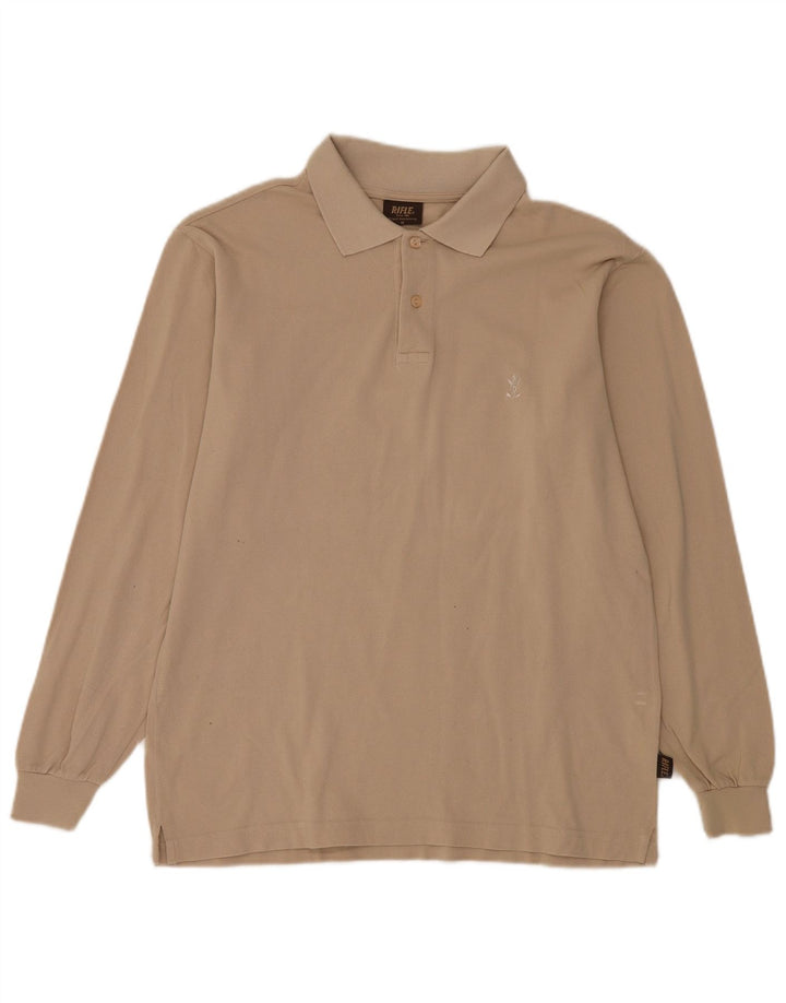 Rifle Polo De Manga Larga Para Hombre Algodón Beige Medio
