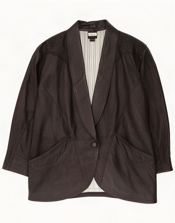 Chaqueta de cuero vintage para mujer de ajuste relajado IT 42 Medium Black Animal Print