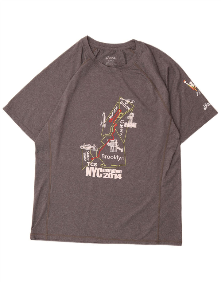 Asics Camiseta gráfica para hombre Top poliéster moteado gris medio