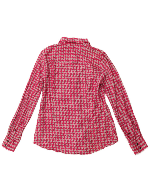 J. CREW Camisa de franela para mujer UK 10 Small Pink Houndstooth Cotton