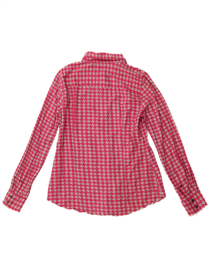 J. CREW Camisa de franela para mujer UK 10 Small Pink Houndstooth Cotton