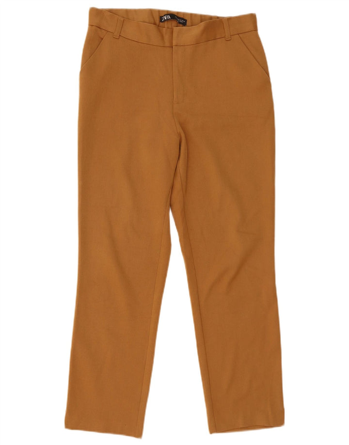Zara Mujer Pantalón Cropped Slim Medium W28 L25 Marrón Poliéster