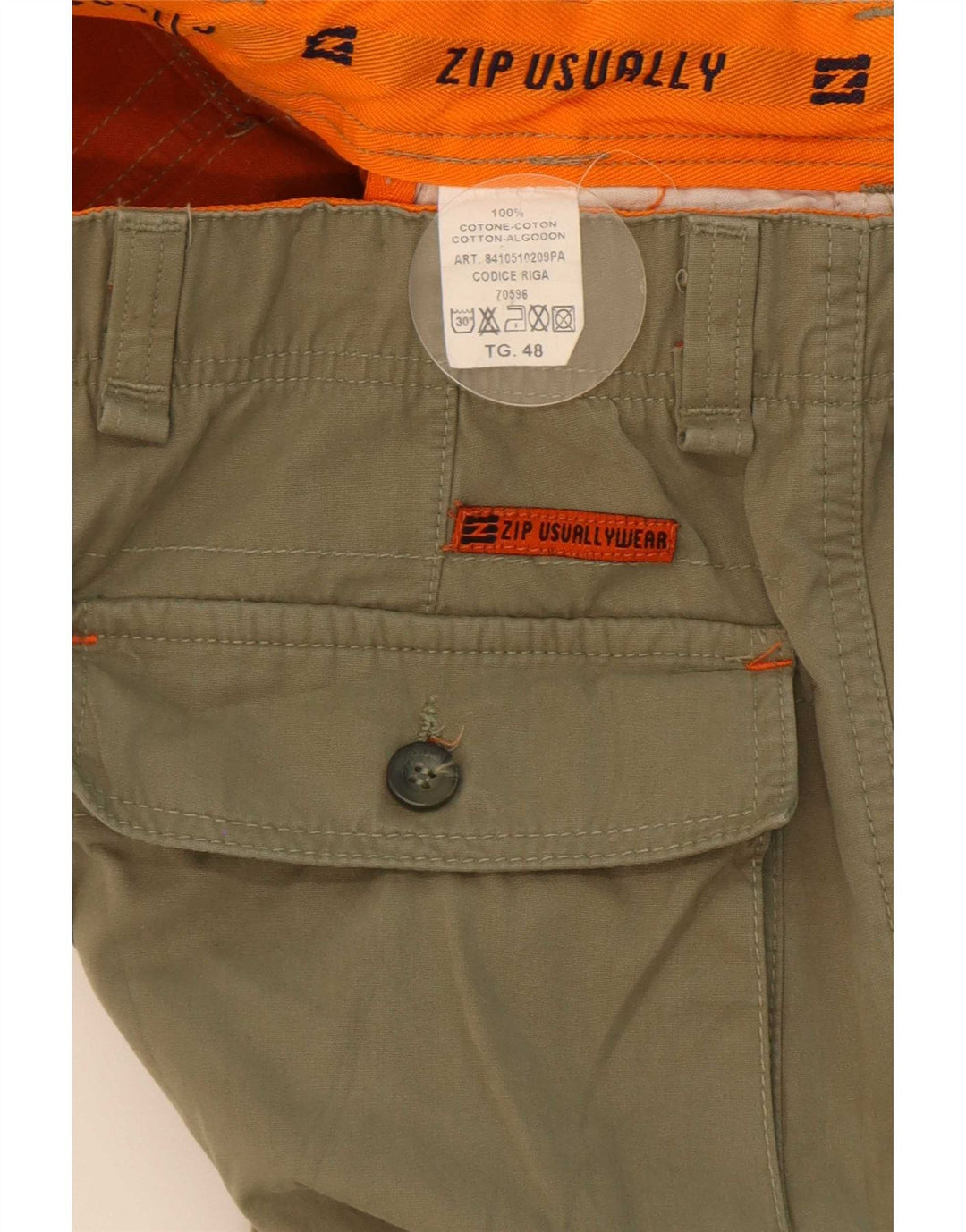 Pantalones cargo rectos con cremallera para hombre IT 48 Medium W32 L34 Algodón caqui