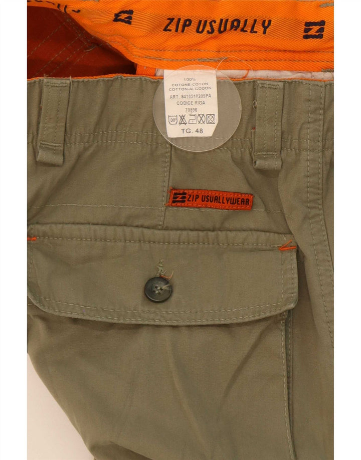 Pantalones cargo rectos con cremallera para hombre IT 48 Medium W32 L34 Algodón caqui