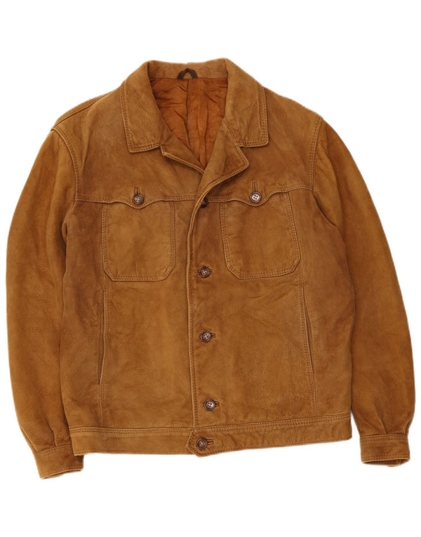 Vintage Mens Leather Jacket UK 36 Small Beige