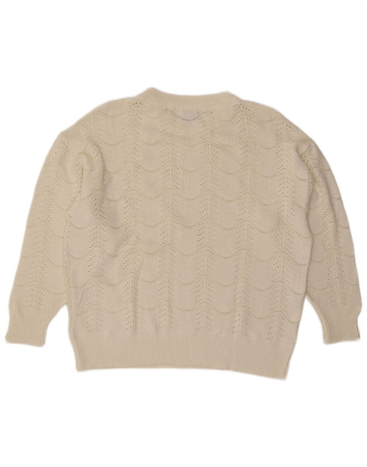 Vintage mujer cuello redondo jersey suéter IT 46 grande apagado blanco Chevron