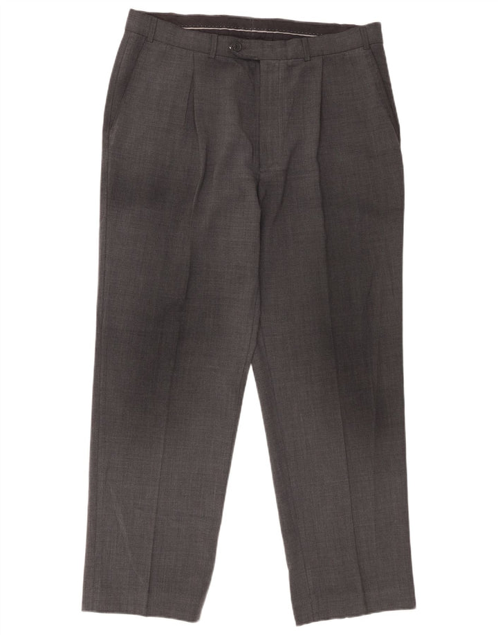 Marks & Spencer Pantalones de traje con pinzas para hombre W34 L28 Gris