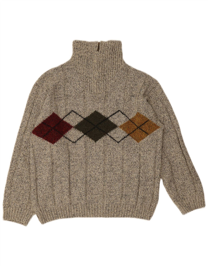 Monte Carlo Suéter tipo jersey con cuello y cremallera para hombre IT 52 Large Grey Argyle/Diamond