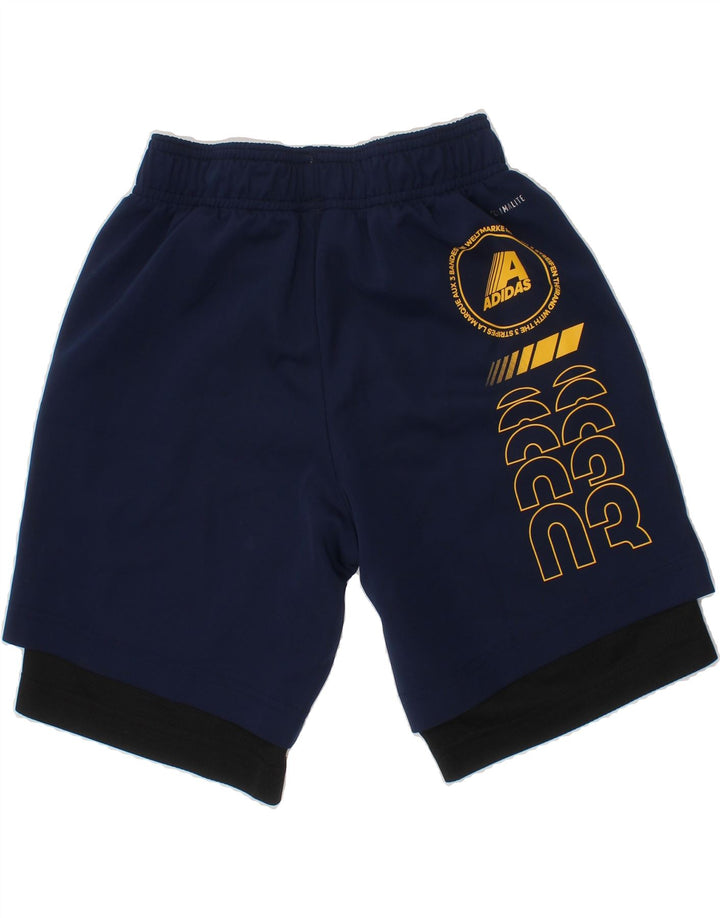ADIDAS Boys Graphic Sport Shorts 9-10 Years  Navy Blue Polyester Vintage Adidas and Second-Hand Adidas from Messina Hembry 