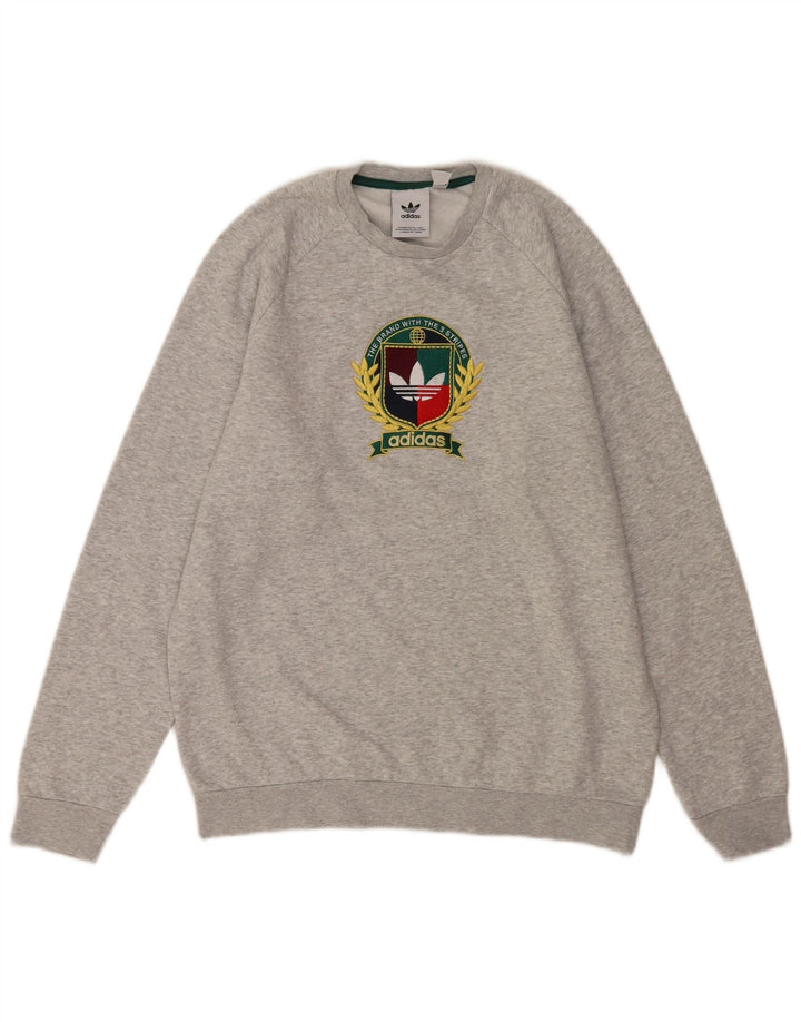 Adidas Hombre Sudadera Gráfica Jumper Algodón Gris Medio