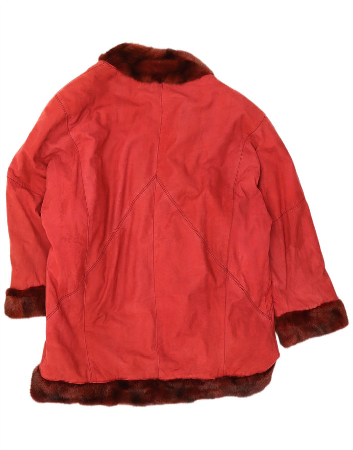 VINTAGE Abrigo de ante abierto de gran tamaño para mujer IT 44 Cuero rojo medio