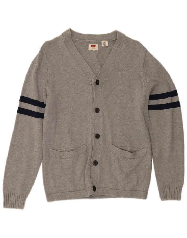 Levi's Cárdigan para hombre de algodón a rayas grises pequeño