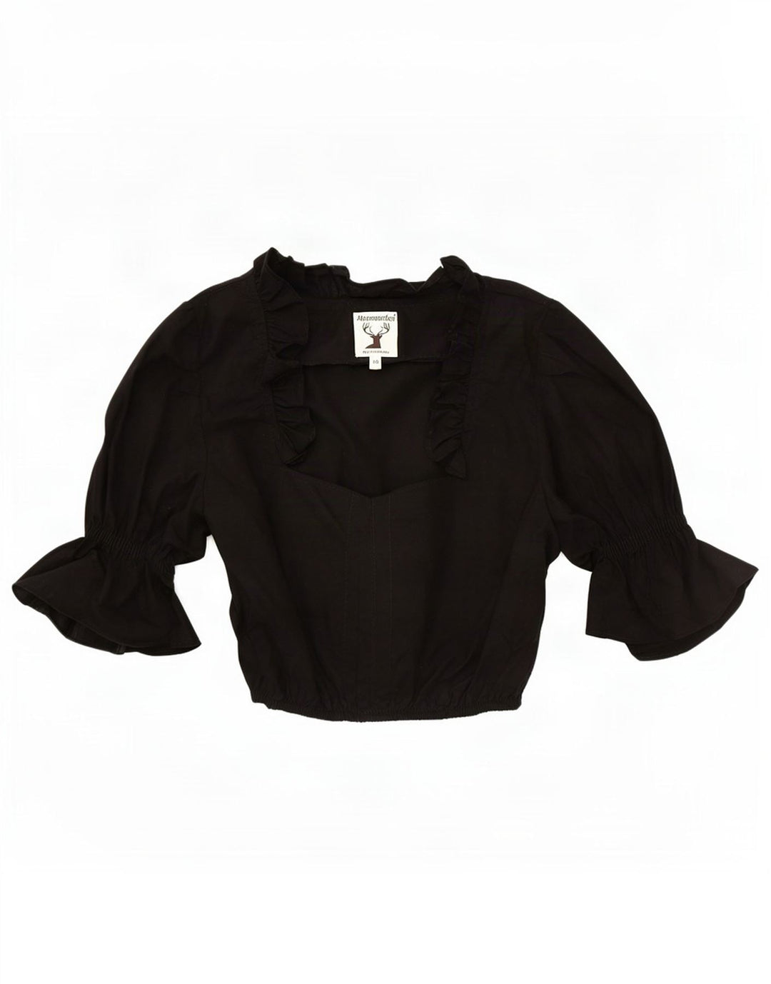 Alpenmarchen Blusa corta con volantes en la parte delantera para mujer EU 40 Medium Black