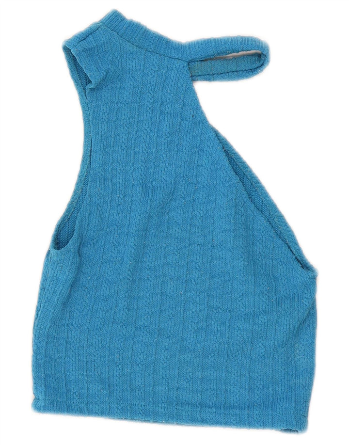 Zara Top corto extragrande con un hombro para mujer, talla S, azul