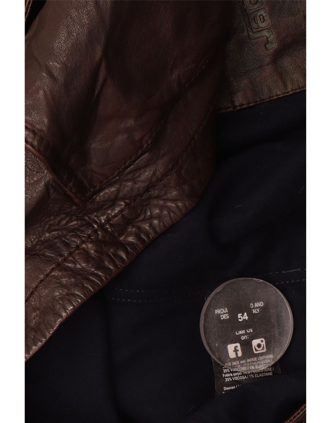 Chaqueta de cuero vintage para hombre IT 54 2XL cuero marrón