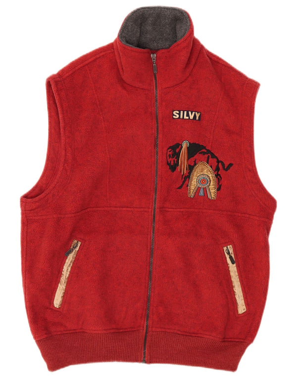 Silvy Mens Graphic Loose Fit Fleece Gilet UK 36 Pequeño Poliéster Rojo