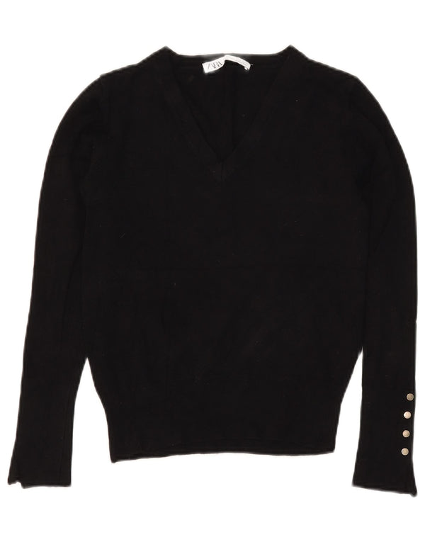 Zara Mujer Crop V-Cuello Jersey Jersey UK 8 Small Negro
