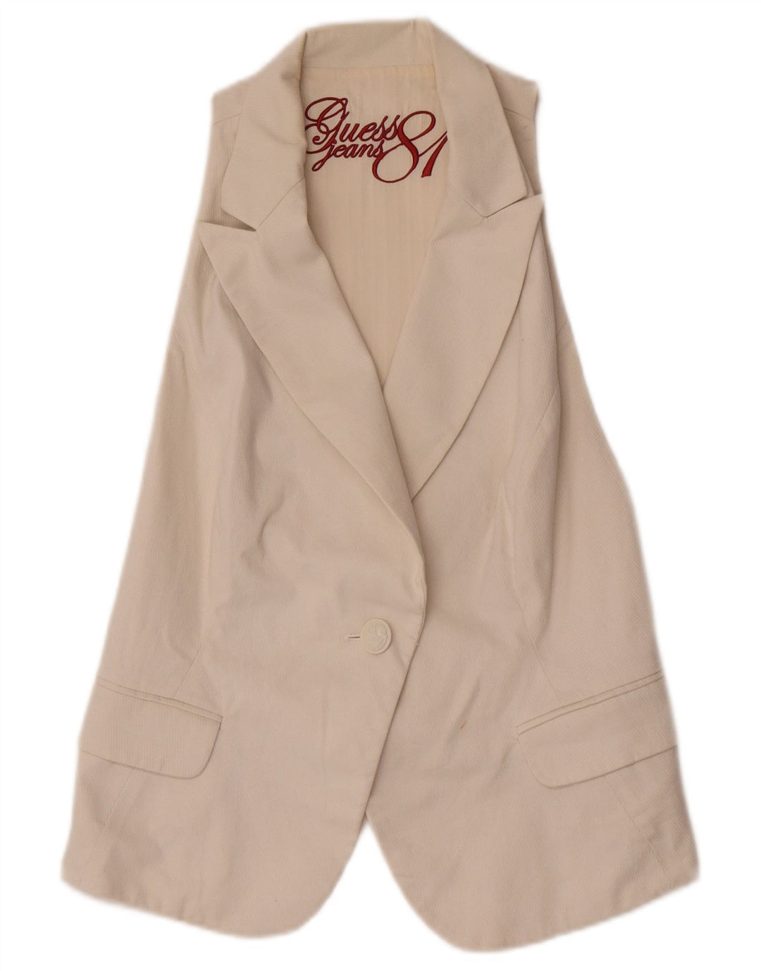 Guess Chaqueta tipo blazer sin mangas con 1 botón para mujer UK 46 Large White Cotton