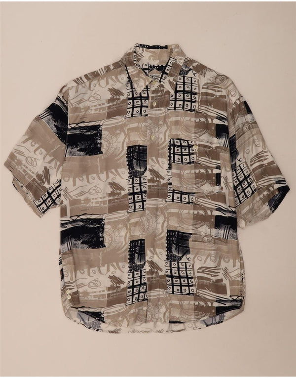 Vintage hombres camisa de manga corta gran patchwork beige