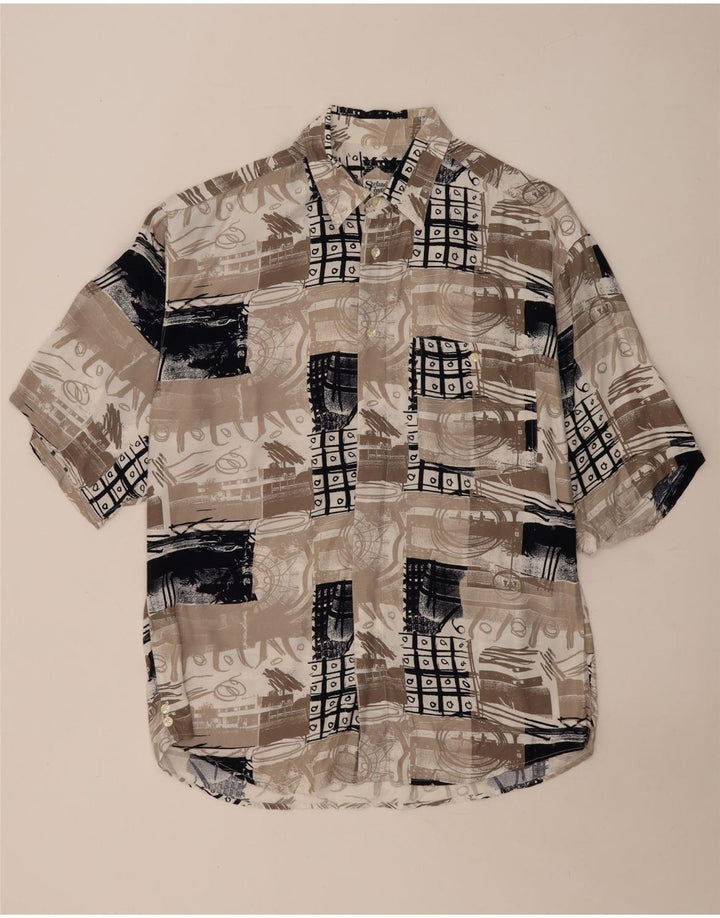 Vintage hombres camisa de manga corta gran patchwork beige