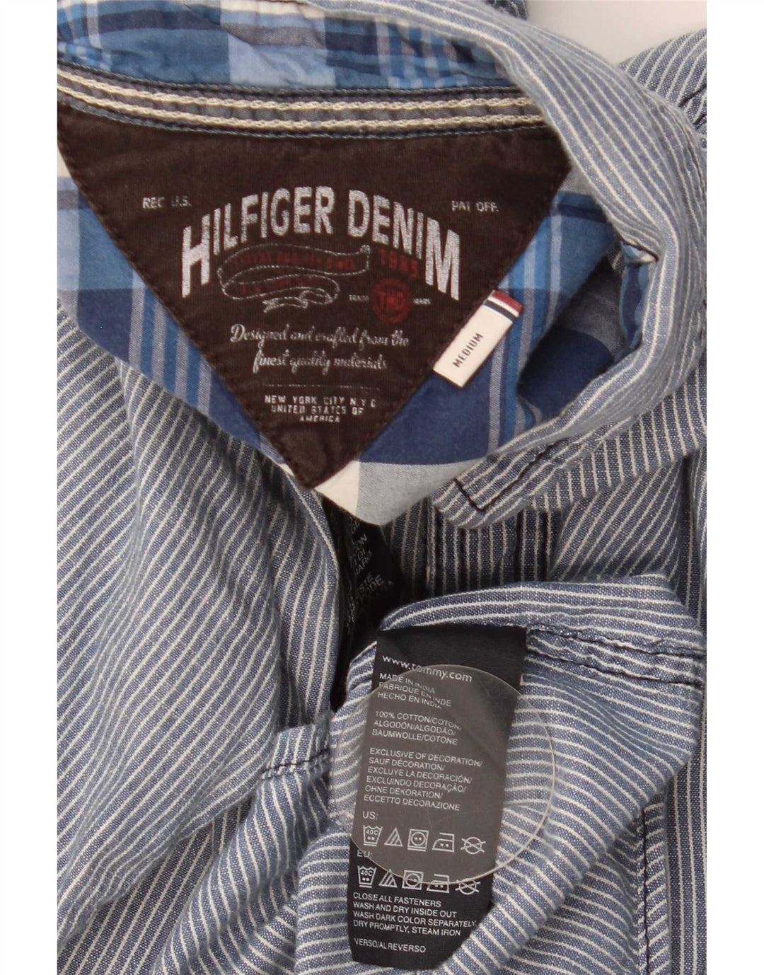 Camisa Tommy Hilfiger Hombre Algodón Azul Marino Mediano Rayas Pintadas
