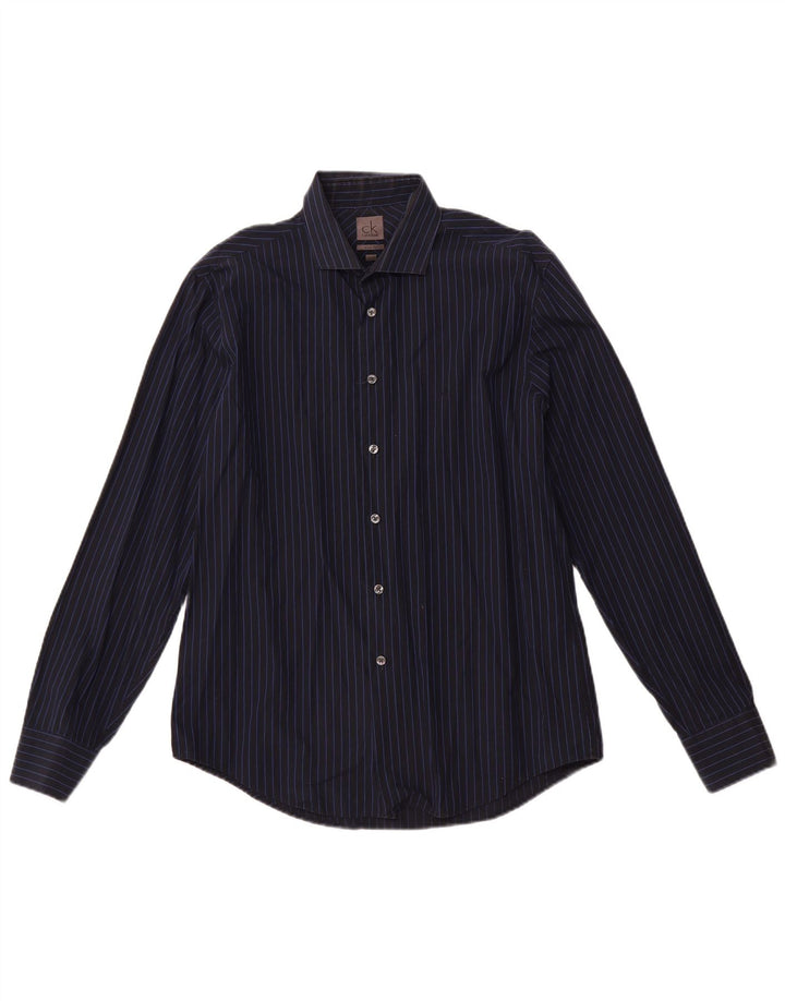 CALVIN KLEIN Camisa slim fit para hombre Talla 16 41 Algodón a rayas azul marino grande