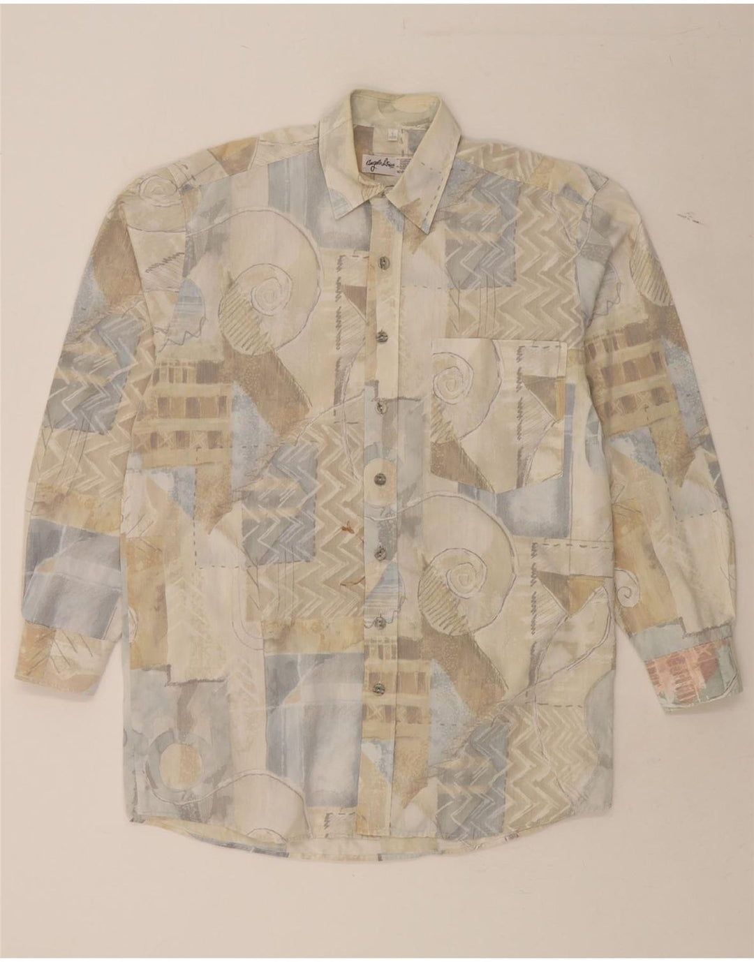 ANGELO LITRICO Mens Abstract Pattern Shirt Size 37/38 Small Beige Cotton Vintage Angelo Litrico and Second-Hand Angelo Litrico from Messina Hembry 