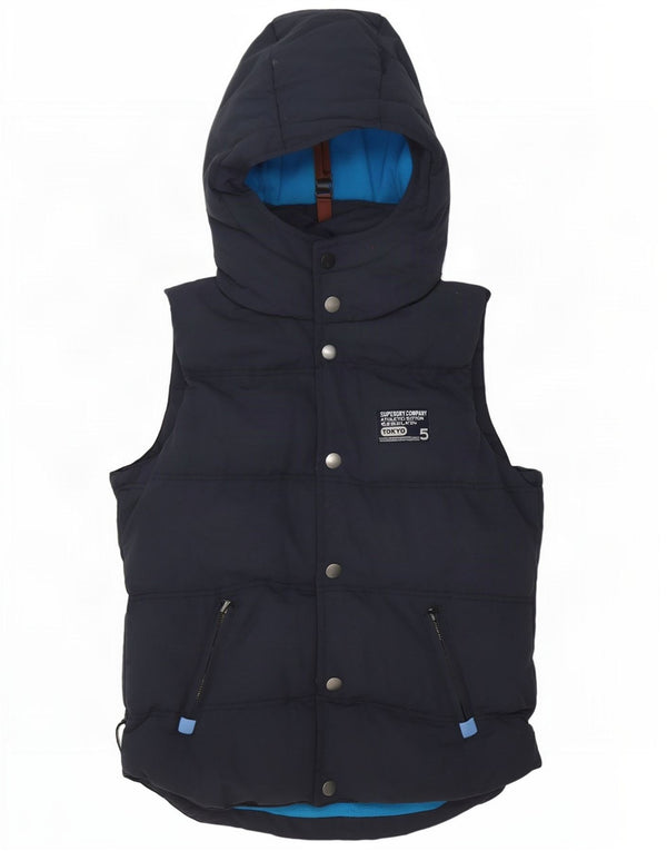 Superdry Chaleco acolchado con capucha y gráfico para hombre UK 38 Medium Azul marino Nylon