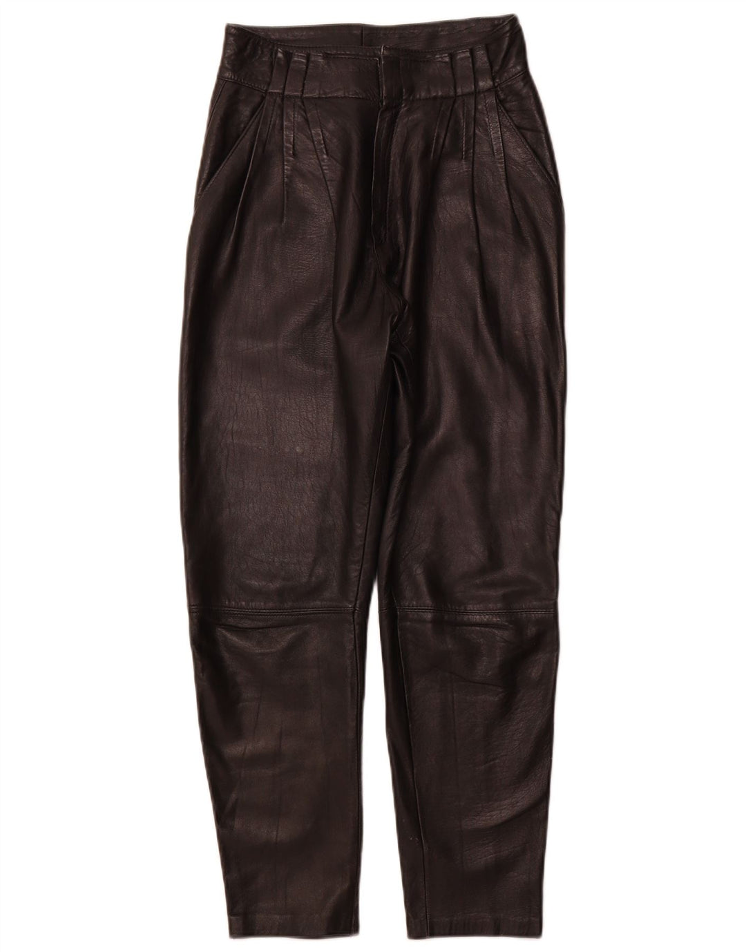 VINTAGE Pantalones de cuero con clavijas para mujer IT 44 Medio W26 L26 Cuero negro