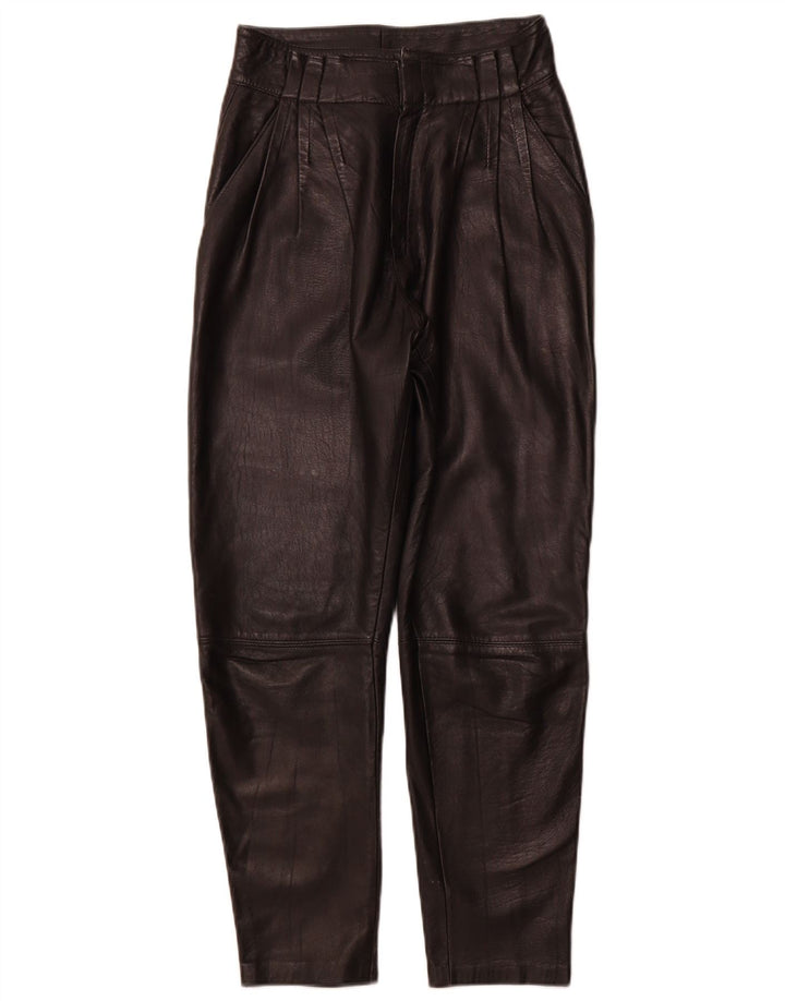 VINTAGE Pantalones de cuero con clavijas para mujer IT 44 Medio W26 L26 Cuero negro