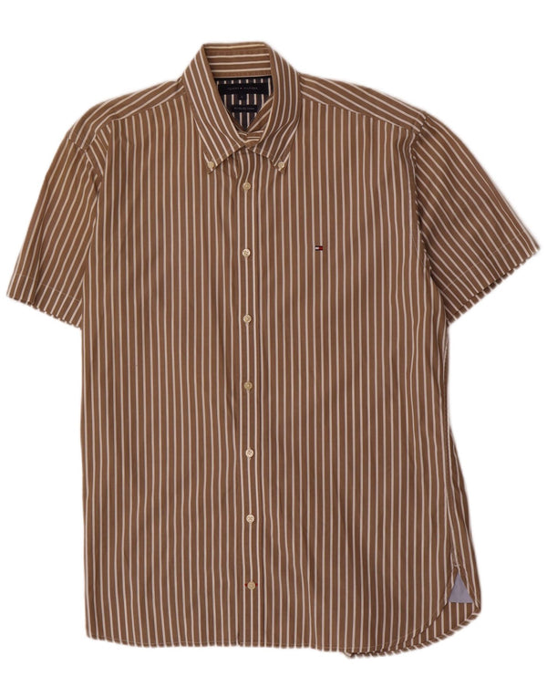 Tommy Hilfiger Camisa de manga corta para hombre de algodón a rayas marrón grande